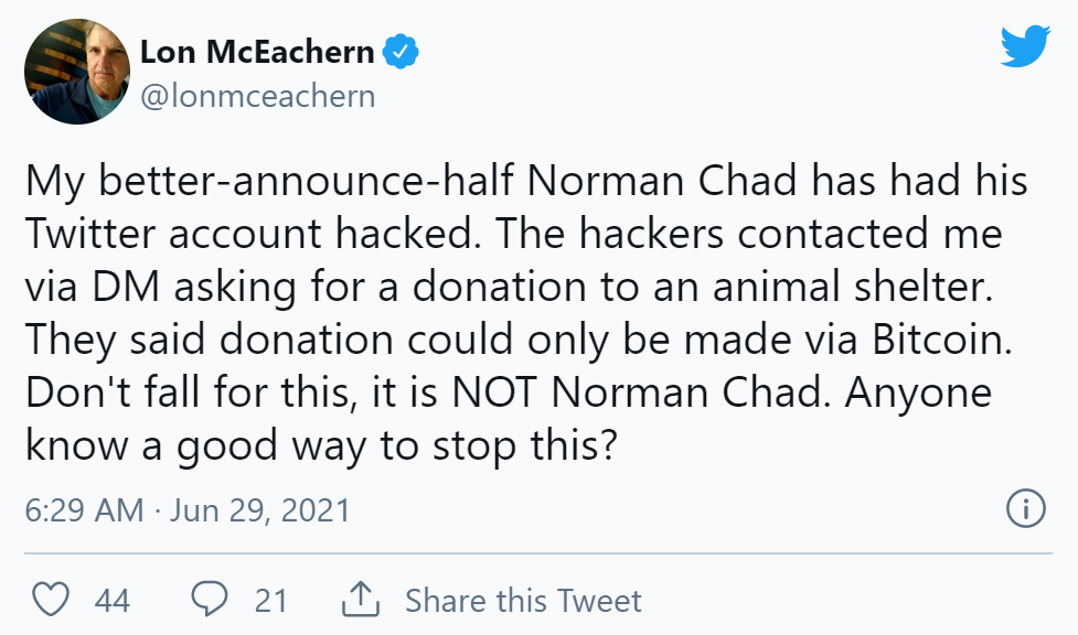 推特黑客在比特币骗局中盯上Norman Chad(图5)